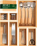 Bamboo Drawer Organizer 7 Pcs for Kitchen Multi-purpose Storage Dividers for by MakeyourLifeBetter