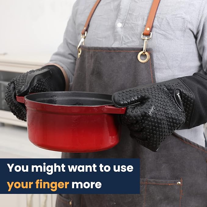 GEEKHOM BBQ Gloves X-Large, Heat Resistant Kitchen Silicone Oven Mitts - Image 5
