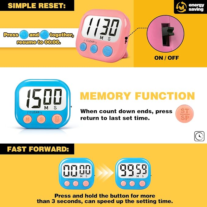 2 Pack Classroom Timers for Teachers Kids Large Magnetic Digital Timer Blue Pink - Image 5