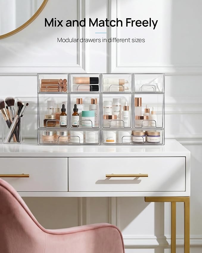 Vtopmart 12 Pack Small Clear Stackable Storage Drawers, Acrylic Bathroom Makeup - Image 7