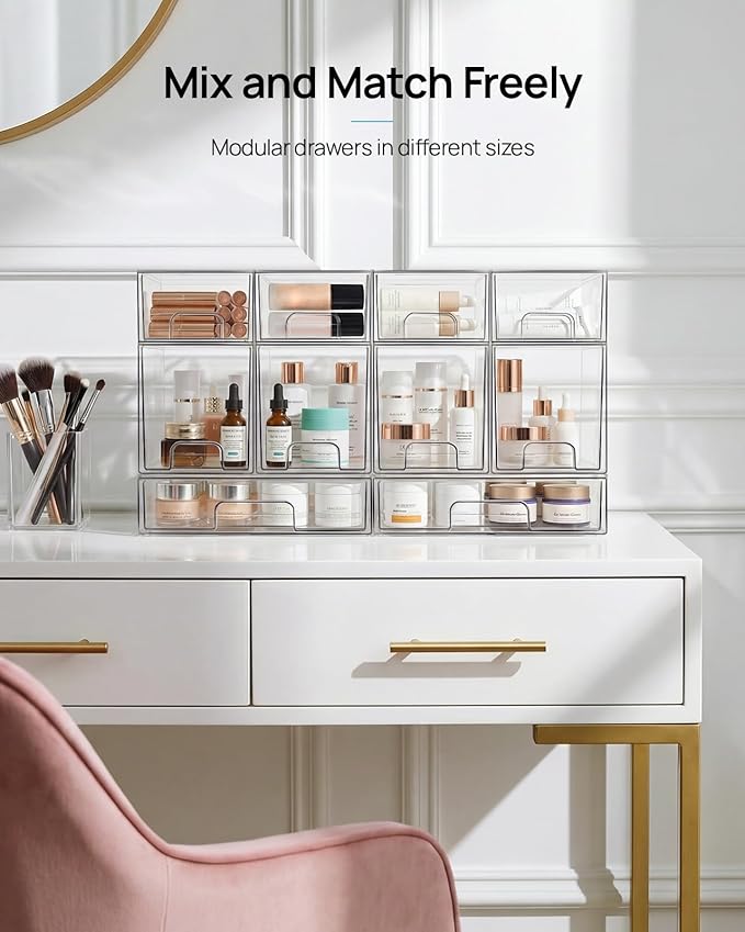 Vtopmart 2 Pack Small Clear Stackable Storage Drawers, Acrylic Bathroom Makeup - Image 7