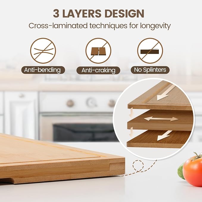 Kikcoin Bamboo Cutting Boards for Kitchen, 2XLarge Wood Cutting Board - Image 3