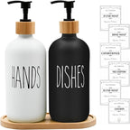 Sunrise Premium 16 OZ Thick White & Black Glass Soap Dispenser, Bamboo Pump - Image 7