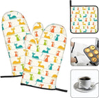Mid Century Modern Cats Oven Mitts and Pot Holders Set Heat Resistant Cute Oven - Image 3