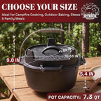 HITROCK Cast Iron Camp Dutch Oven 7QT, Pre-Seasoned Camping Dutch Oven - Image 4