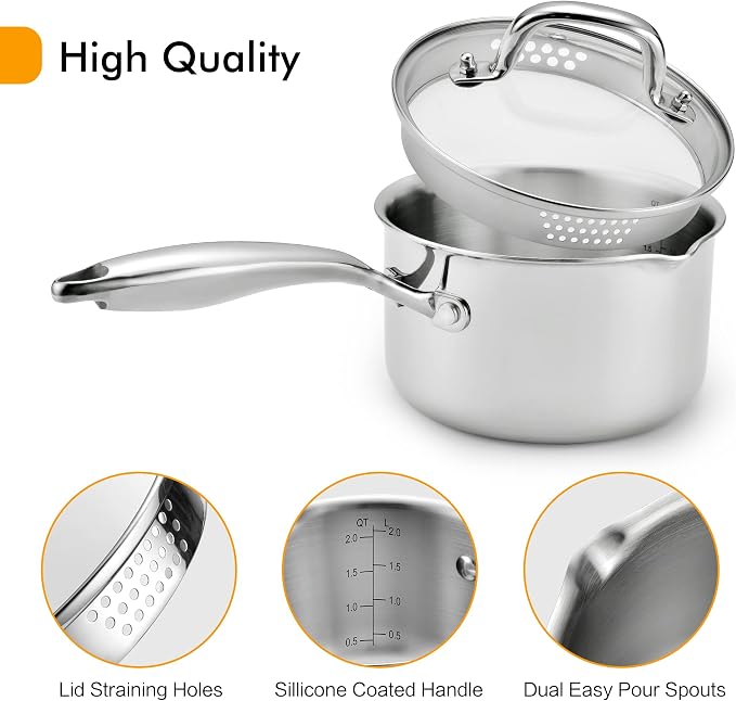Stainless Steel Saucepan with Glass Lid, 3.5 Quart Multipurpose Sauce Pan - Image 3