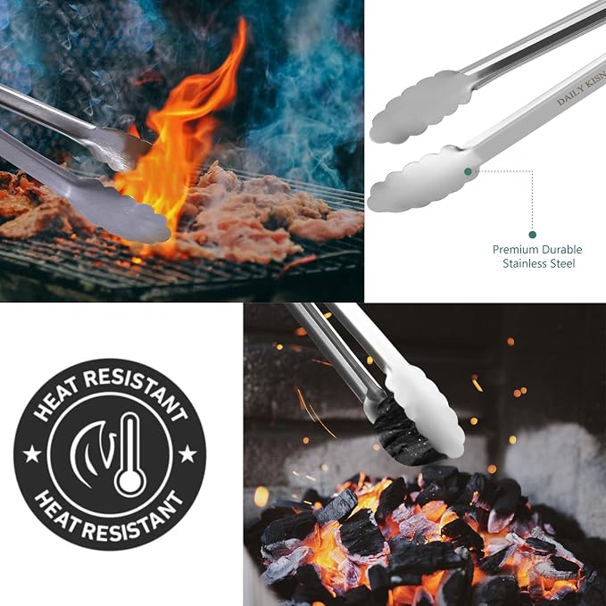 Grill Tongs, 17 Inch Extra Long BBQ Tongs, Premium Stainless Steel Metal Tongs - Image 3