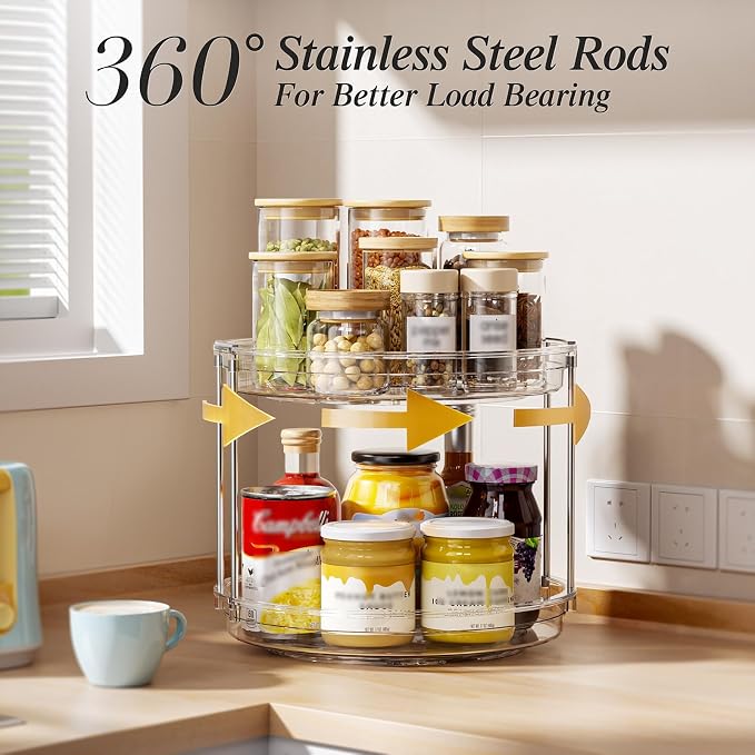 LAMU 3 Pack 10.6'' 2-Tier Lazy Susan Turntable Organizer Rotating Spice Rack - Image 2