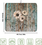 Dish Drying Mat for Kitchen Counter 16 x 18 Inch Rustic Vintage Daisy Floral - Image 2