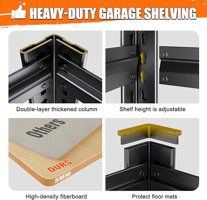 5-Tier Heavy Duty Metal Shelving Units, Adjustable Steel Storage Racks - Image 6