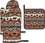 Vintage Rustic Oven Mitts and Pot Holders Sets of 3 Heat Resistant Hot Pads by Unknown