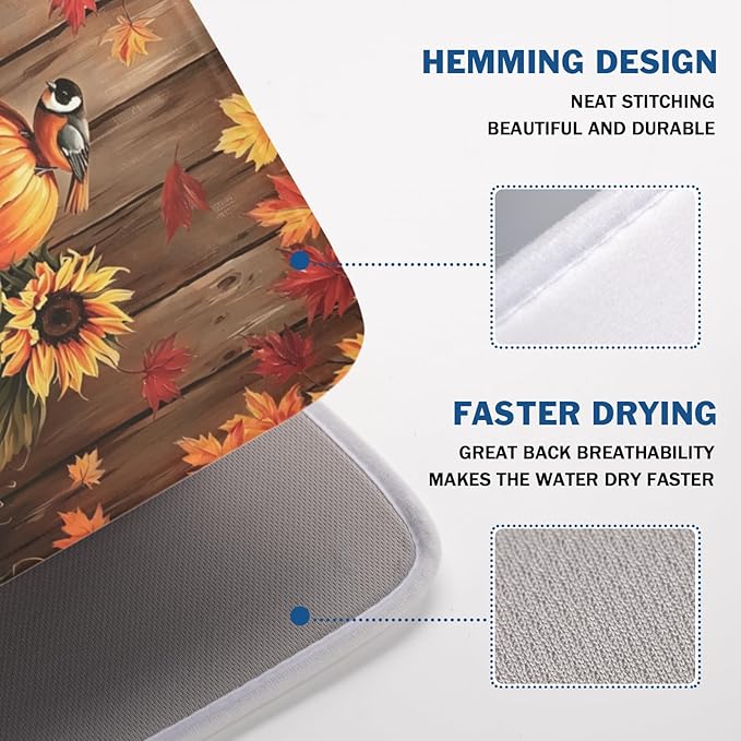 Fall Pumpkin Dish Drying Mat for Kitchen Counter Thanksgiving Autumn Harvest - Image 4