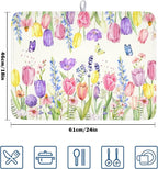 Spring Floral Dish Drying Mat for Kitchen Counter Easter Tulip Lavender Flower - Image 2
