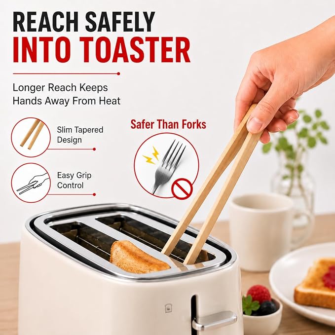 HIC Kitchen Toast Tong Set, Natural Bamboo, 4-Piece Set, Includes 2 Each 6.5 - Image 3