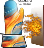 Burnt Orange Blue Abstract Fluid Oven Mitts and Pot Holders Sets of 3, Heat - Image 7