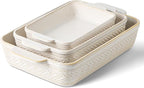 Casserole Dishes for Oven, Ceramic Baking Dishes Set of 3, Rectangular Lasagna by Artebake