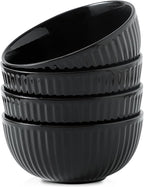 HASENSE 7 Inch Large Serving Bowls Set of 4, 42 Oz Black Ceramic Salad Bowl by Hasense