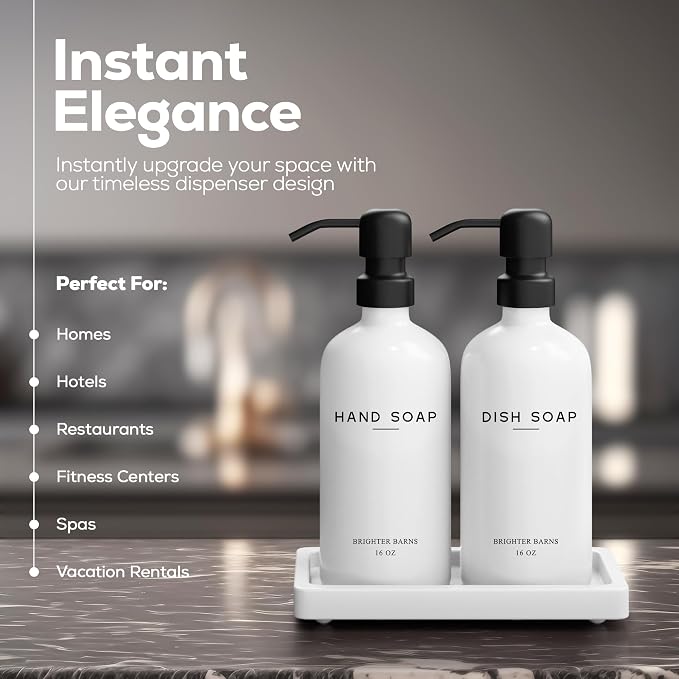 White Glass Hand and Dish Soap Dispenser Set by Brighter Barns - Image 2
