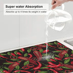 Red Chili Peppers Dish Drying Mat Vegetable Pepper Black Rustic Green Leaf - Image 5