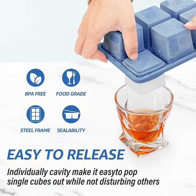 mossime Large Ice Cube Molds: 3pack Square Whiskey Silicone Ice Cube Trays - Image 4