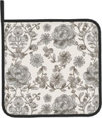 Vintage Flowers Oven Mitts and Pot Holders Sets Boho Kitchen Gloves White Grey - Image 9