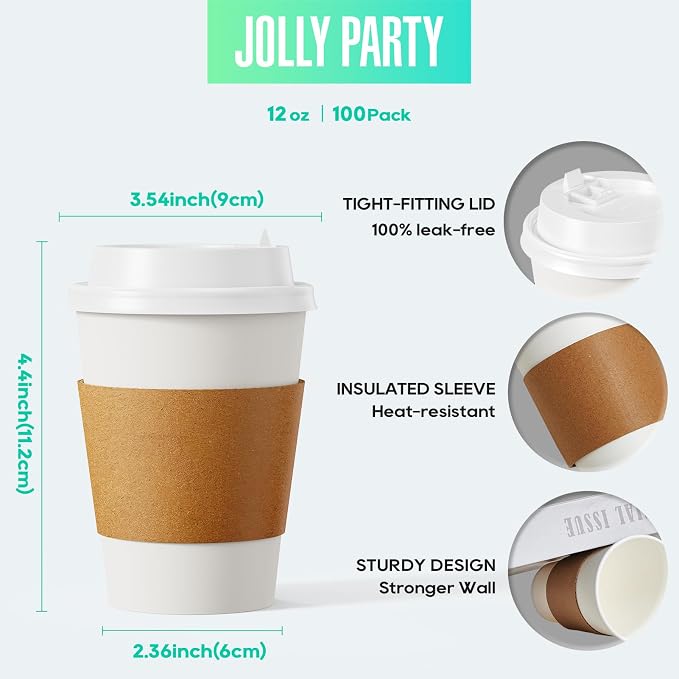 12 oz Paper Coffee Cups, Disposable Paper Coffee Cup - Image 2