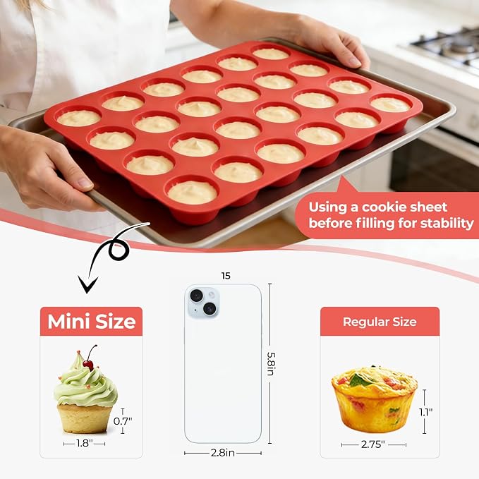CAKETIME Silicone Muffin Pan Mini 24 Cups Cupcake Pan, Nonstick Food Grade - Image 3