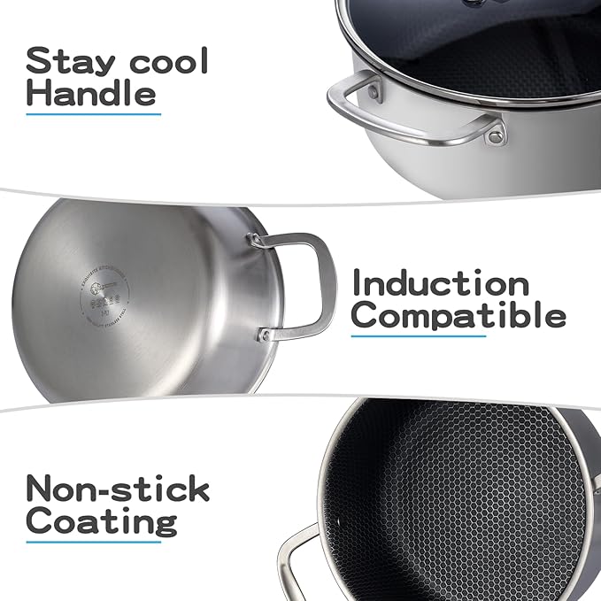LOLYKITCH 5 QT Tri-Ply Hybrid Stainless Steel Non Stick Stock Pot - Image 4