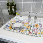 Giwawa Spring Floral Dish Drying Mat, Summer Flower Grey Buffalo Plaids Dish - Image 6