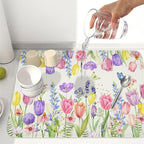 Spring Floral Dish Drying Mat for Kitchen Counter Easter Tulip Lavender Flower - Image 6