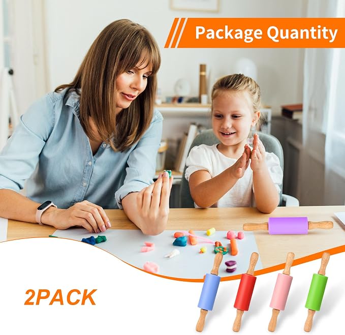 Mini Silicone Rolling Pin for Kids, Non-stick Surface Wood Handle, 9 Inch 2 Pack - Image 6