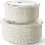 Metahom Ceramic Bowls with Lids Set of 2, Nesting Bowls by Metahom