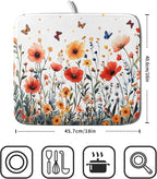 Poppy Flower Dish Drying Mat 16x18 Inch Floral Leaves Dish Drainer Protector - Image 2