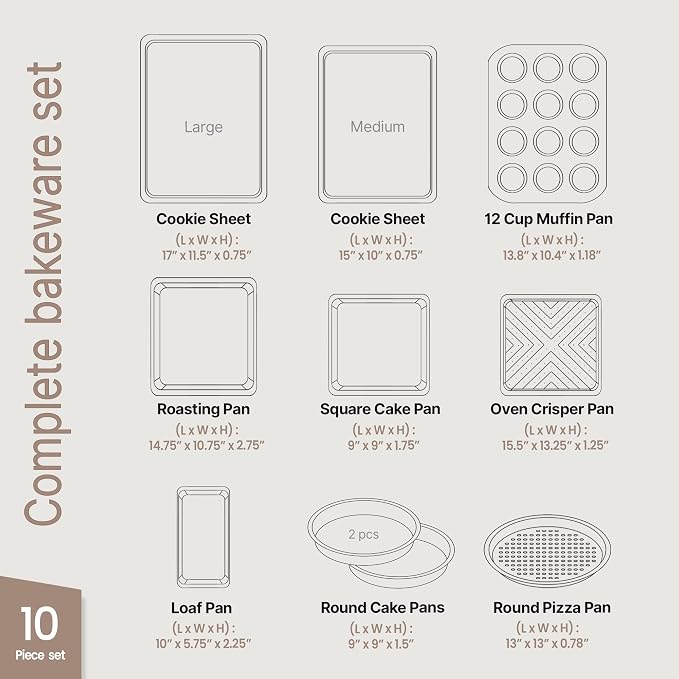 Baking Set – 10 Piece – Deluxe Non Stick Black Coating Inside and Outside – - Image 2