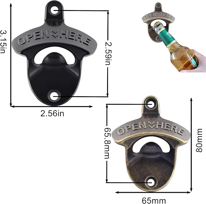 Bottle Opener Wall Mounted, Rustic Mountable Beer Opener Bronze - Image 5