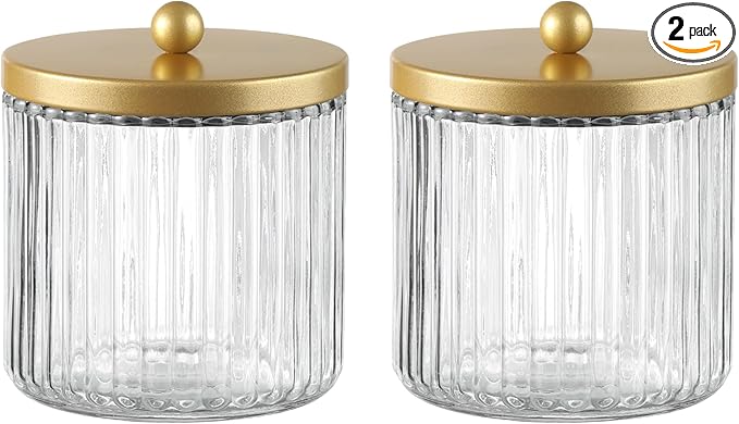 KMwares Matte Golden Yellow Set of 2 Glass Qtip Holder Dispenser Set by KMwares