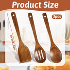3PCS Wooden Spoons for Cooking 12 inch Non Scratch Woodens Spatulas Set - Image 2