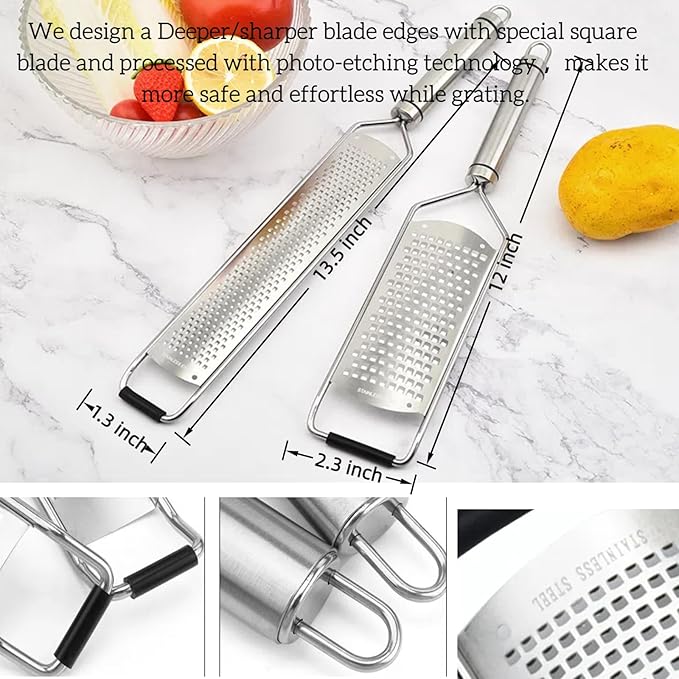 13.5 inch Lemon Zester, 304 Stainless Steel Cheese Grater, Kitchen Tool Metal - Image 4