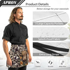 Server Apron with 3 Pockets, Waterproof Oil Waitress Waiter Half Apron - Image 6