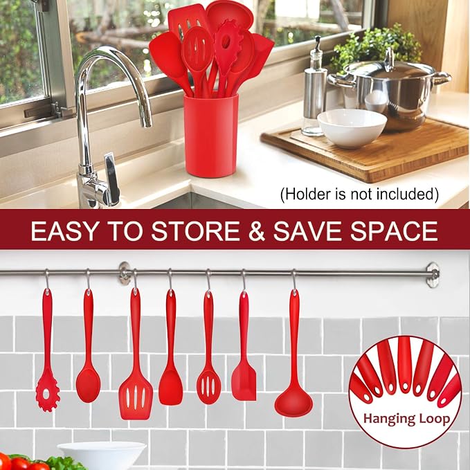 P&P CHEF Silicone Cooking Utensils Set of 7, Heat-proof Kitchen Utensils Set - Image 6