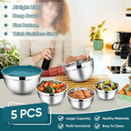 TeamFar Mixing Bowl Set of 5, Stainless Steel 4.5/3/1.5/1/0.7 QT Metal Nesting - Image 3