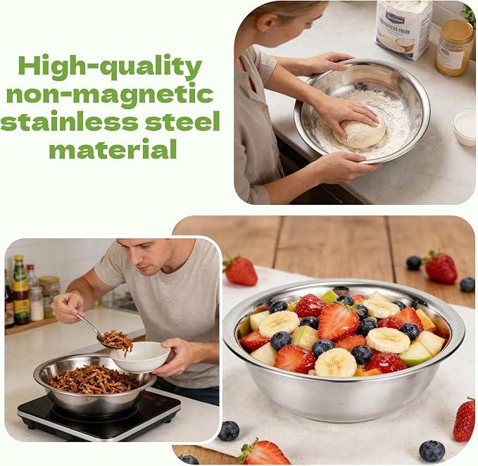 10 PCS Stainless Steel Mixing Bowls 13 Inch 8 Qt Extra Large Metal Basin - Image 6