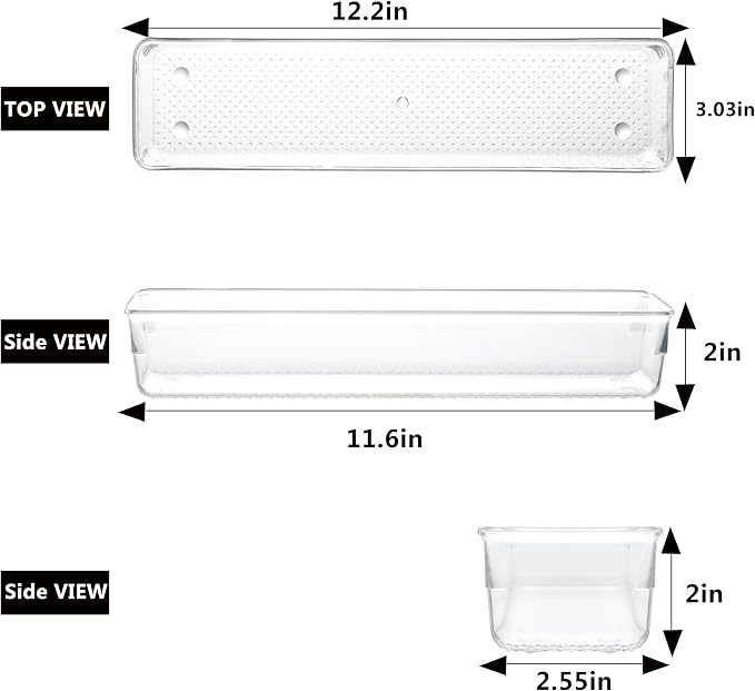 6 Set Clear Plastic Junk Drawer Organizer Vanity Curlery Utensil Makeups - Image 4
