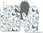 Oven Mitts and Pot Holders Butterfly Flower Vintage Blue Silicone Kitchen by DADABULIU