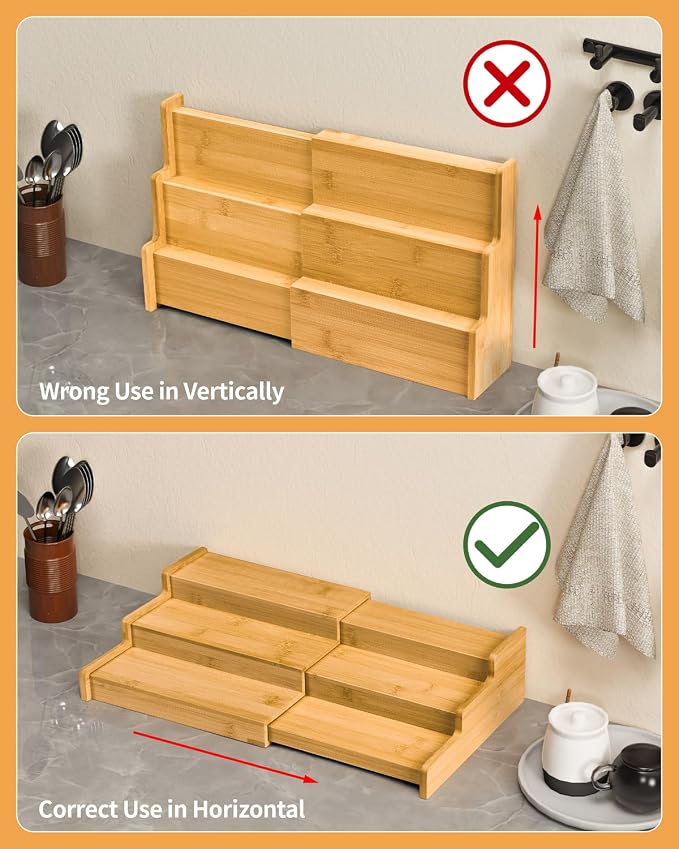 VenDotbi Spice Rack, 3-Tier Expandable Bamboo Spice Rack Organizer - Image 5