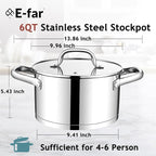 E-far 6 Quart Stock Pot with Lid, Stainless Steel Stockpot - Image 2