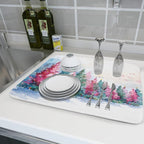 Decorative Christmas Dish Drying Mats Pink Green Xmas Tree Painting Rack - Image 6