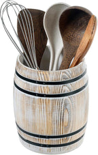 MyGift Wine Barrel Design Kitchen Utensil Holder Crock, Vintage White Washed by MyGiftHome