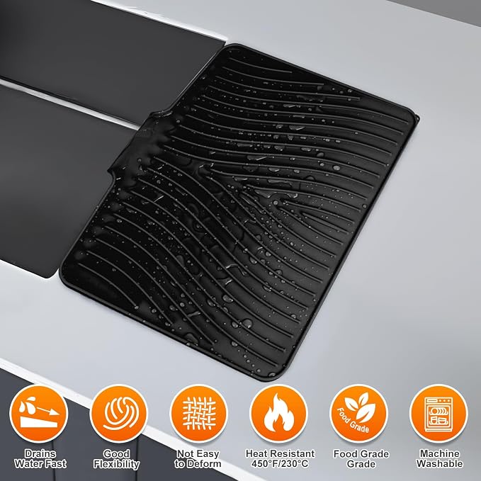 Silicone Dish Drying Mat for Kitchen Counter, Dish Drying Pad, Non-Slip Drain - Image 5
