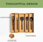 Carbonized Bamboo Kitchen Drawer Organizer, 5 Slots Expandable Silverware - Image 6